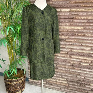 Kasper for ASL Vintage Green Black Roses Tunic Blazer Skirt Suit Size 10